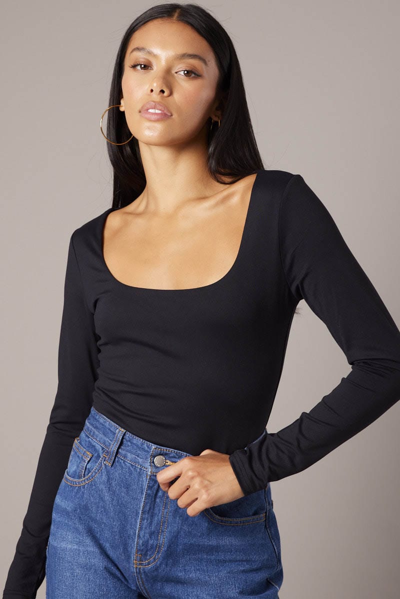 Black Supersoft Bodysuit Long Sleeve for Ally Fashion