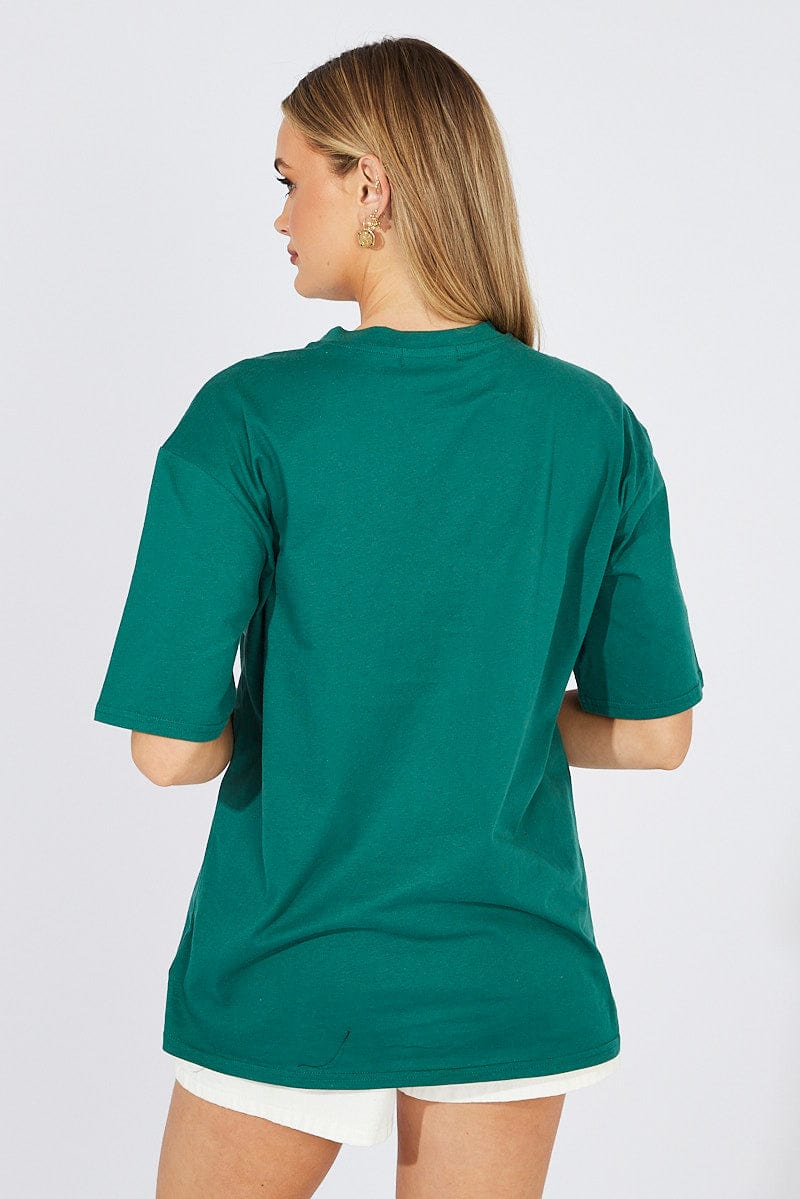 Green T Shirt Short Sleeve Crew Neck Venice Beach Cotton for Ally Fashion
