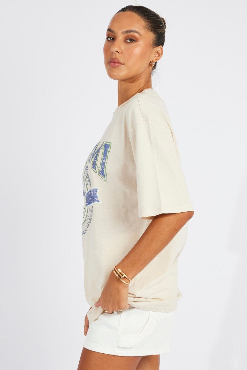 Beige Graphic Tee Short Sleeve for Ally Fashion