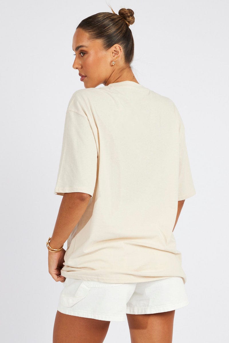 Beige Graphic Tee Short Sleeve for Ally Fashion