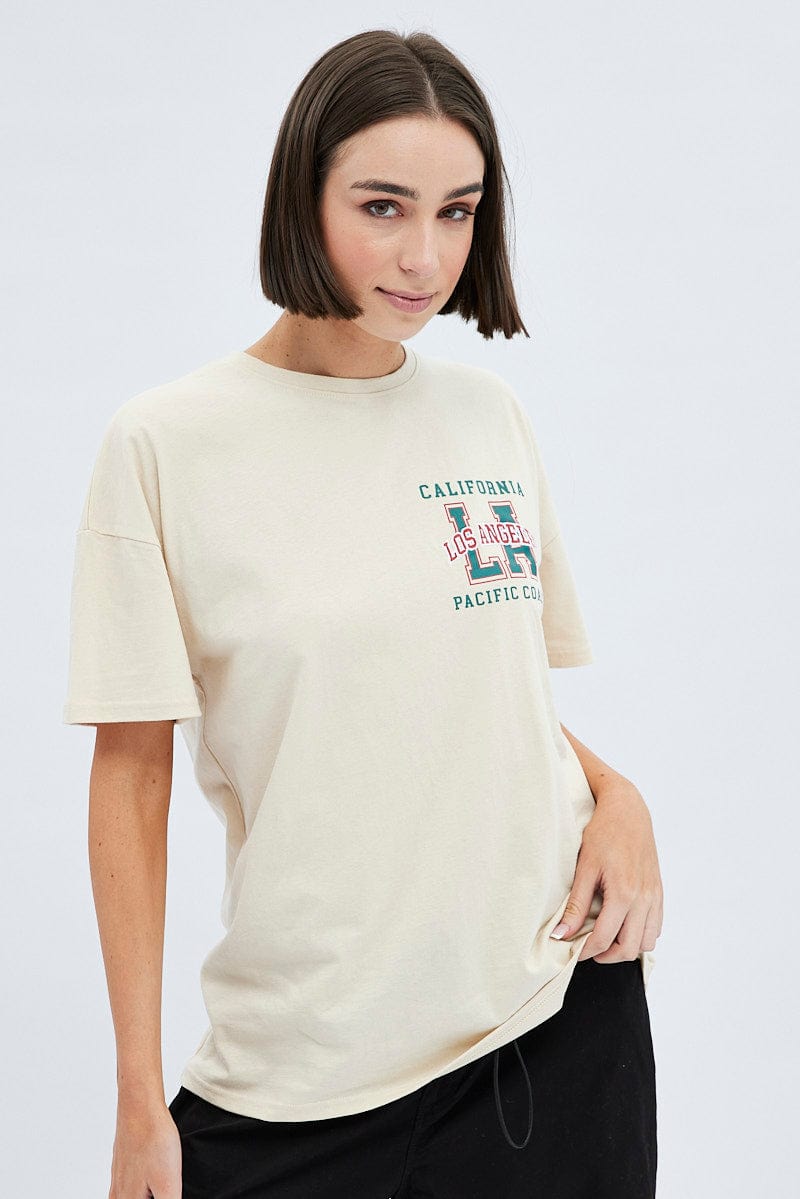 Camel Tee Round Neck Short Sleeve Graphic Cotton for Ally Fashion