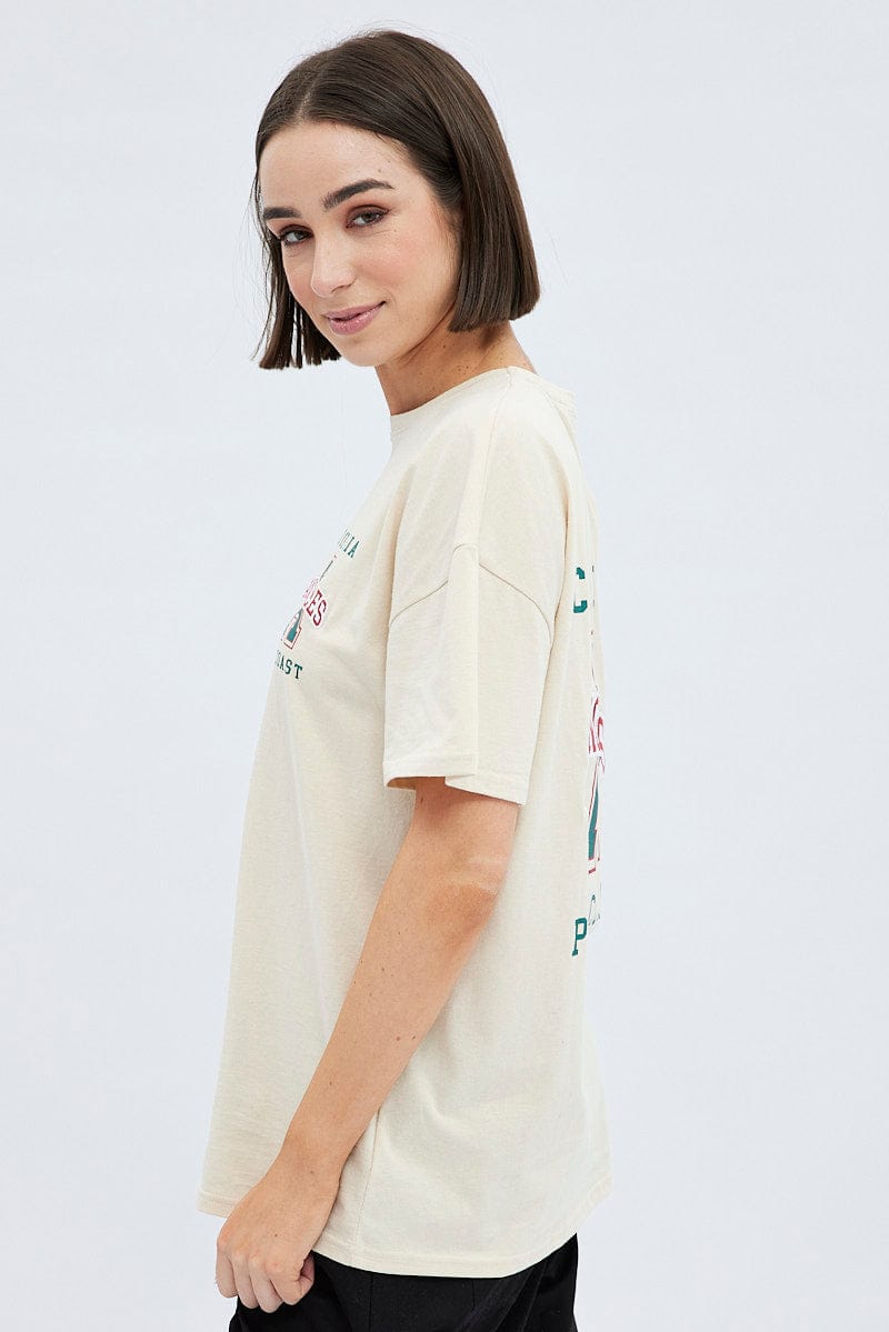 Camel Tee Round Neck Short Sleeve Graphic Cotton for Ally Fashion