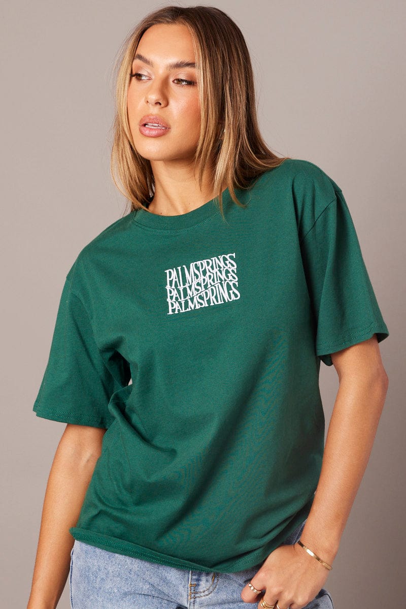 Green Graphic Tee Short Sleeve for Ally Fashion