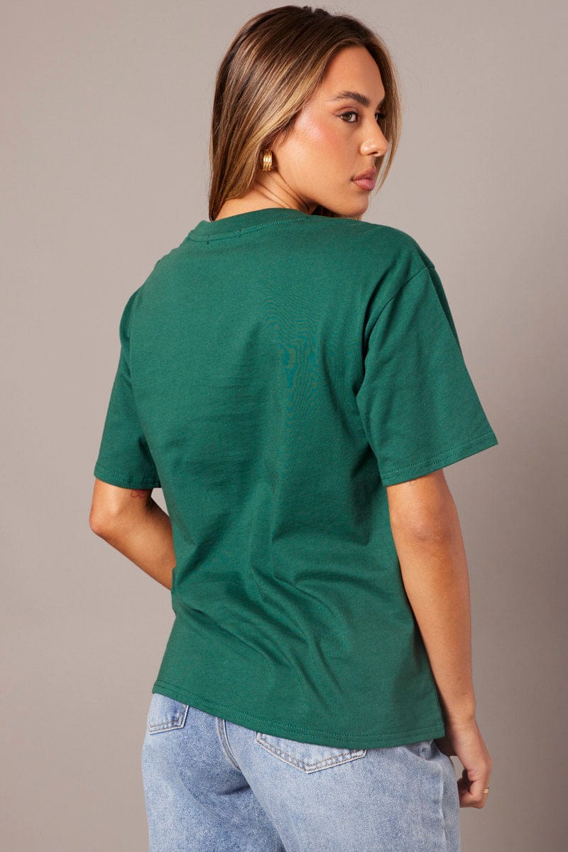 Green Graphic Tee Short Sleeve for Ally Fashion