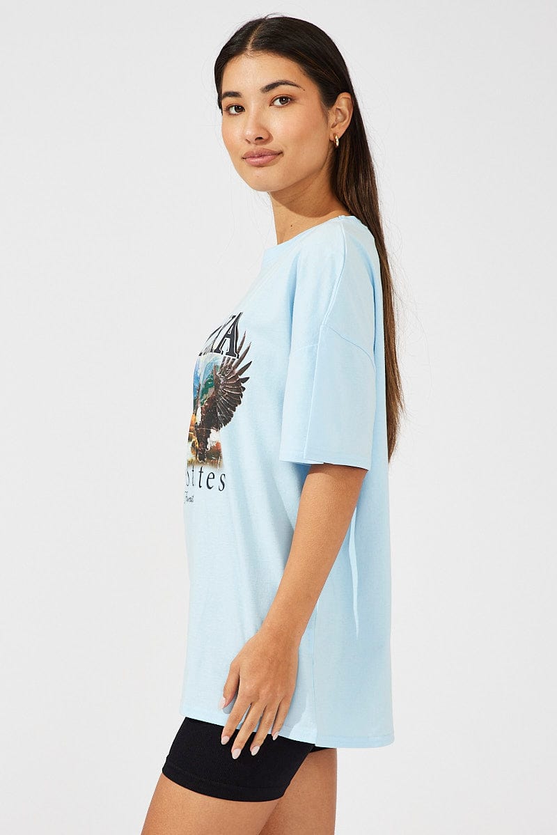 Blue Eagle Graphic Oversized T-shirt Short Sleeve Tee for Ally Fashion