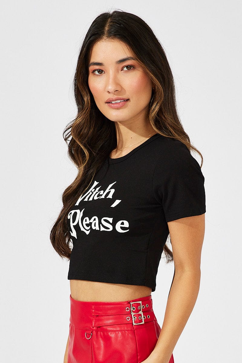 Black Halloween Tee Witch Slogan Crop Baby Tshirt for Ally Fashion