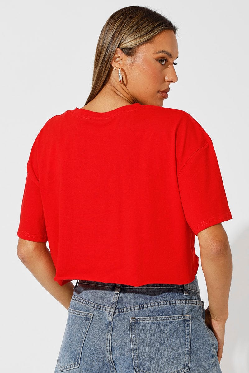 Red Graphic Tee Crop Melrose Slogan t-shirt for Ally Fashion