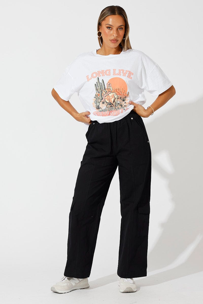 White Graphic Tee Western Cowgirl Oversized T-shirt for Ally Fashion