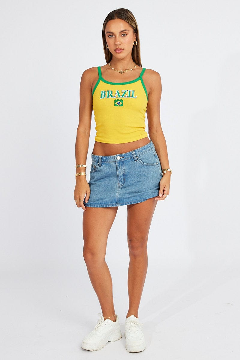 Yellow Singlet Top Scoop Neck for Ally Fashion