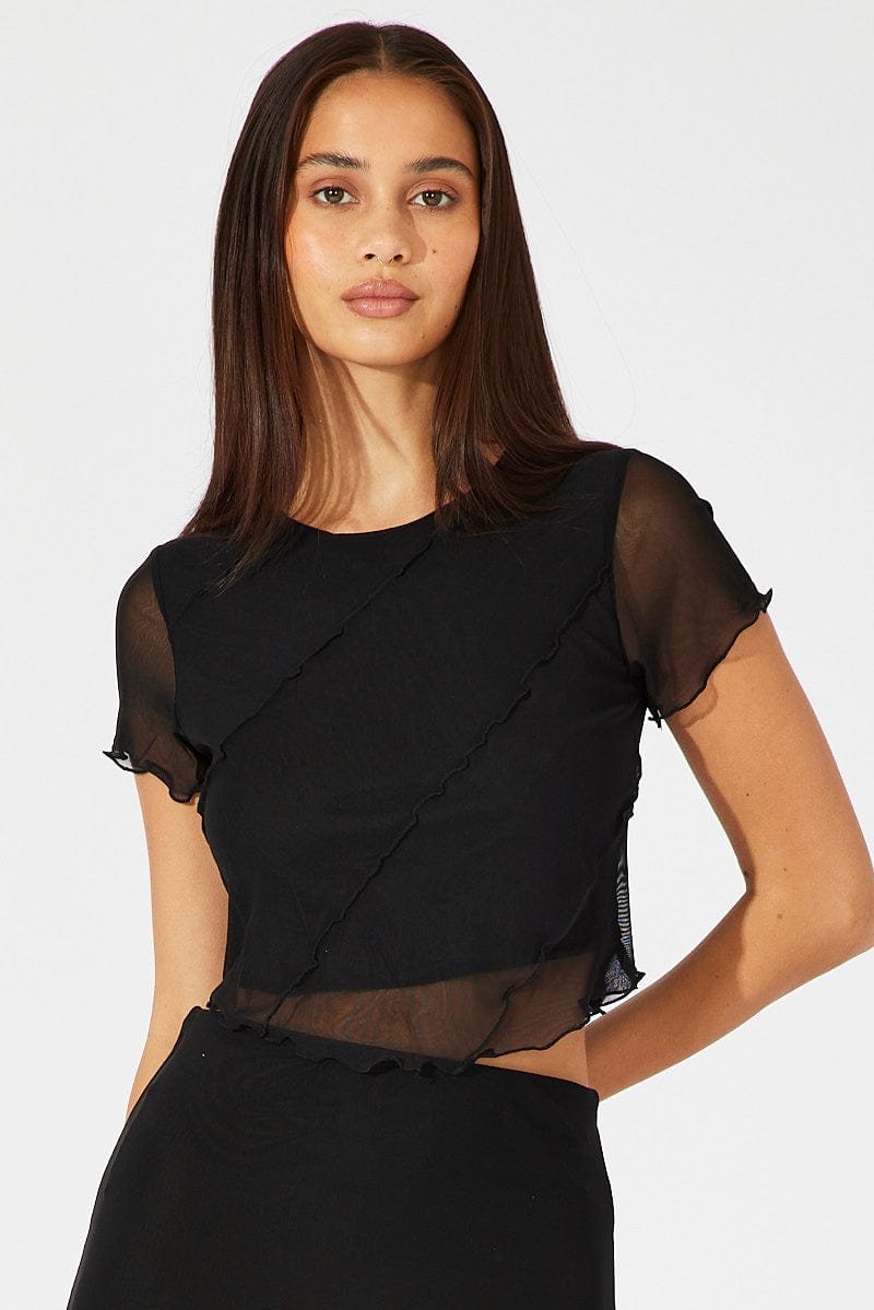 Black Mesh Top Short Sleeve for Ally Fashion