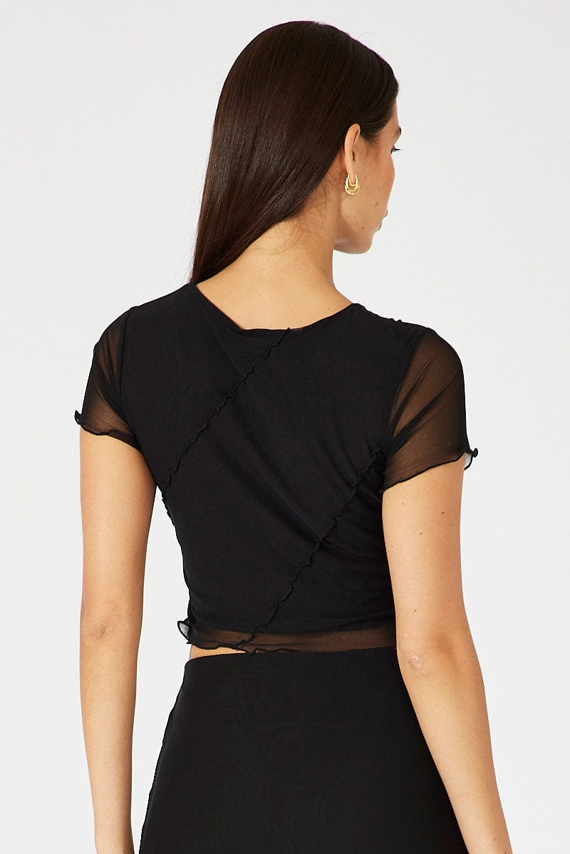 Black Mesh Top Short Sleeve for Ally Fashion