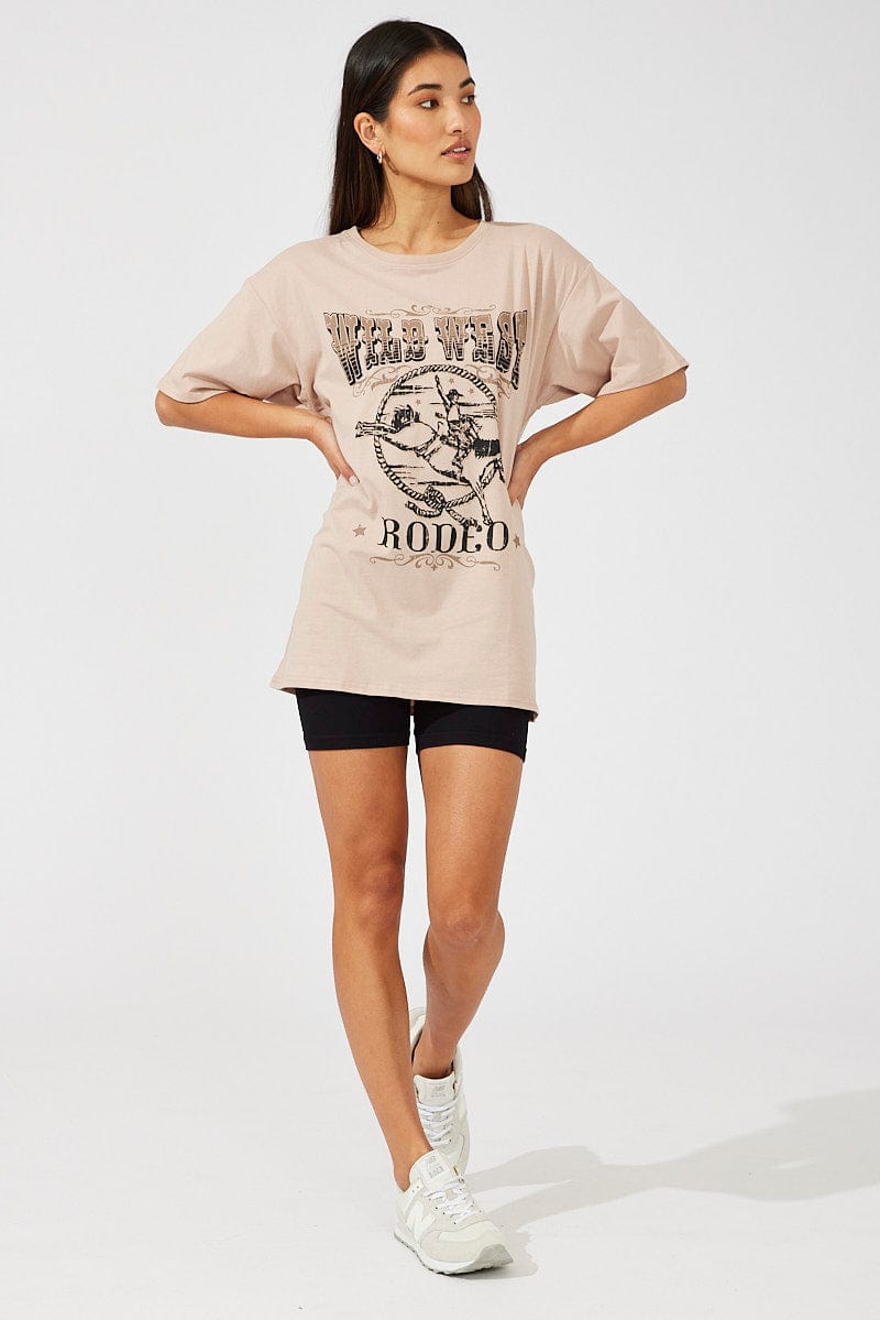 Brown Graphic Tee Short Sleeve for Ally Fashion