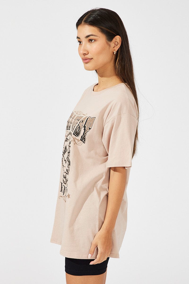 Brown Graphic Tee Short Sleeve for Ally Fashion