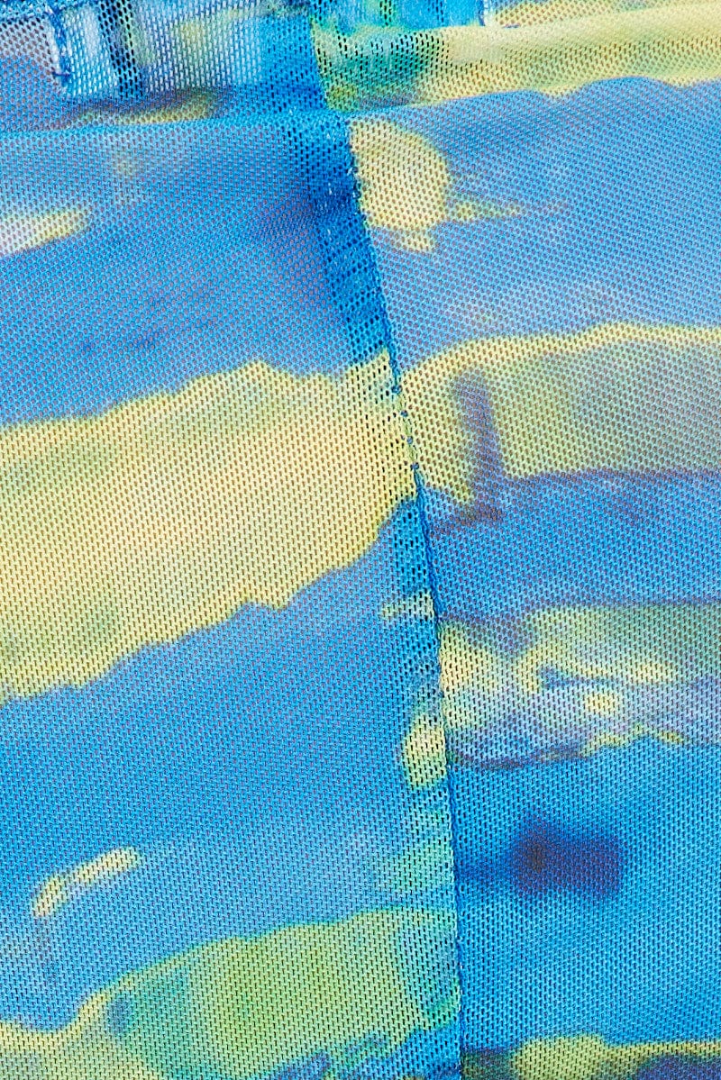 Blue Abstract Shrug & Bandeau Set Long Sleeve Scarf Hem Mesh for Ally Fashion