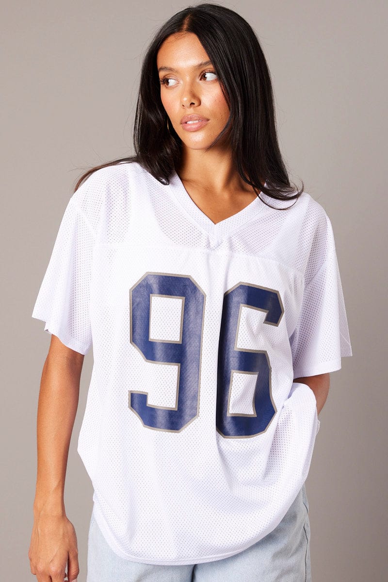 White Sports Tee Short Sleeve for Ally Fashion