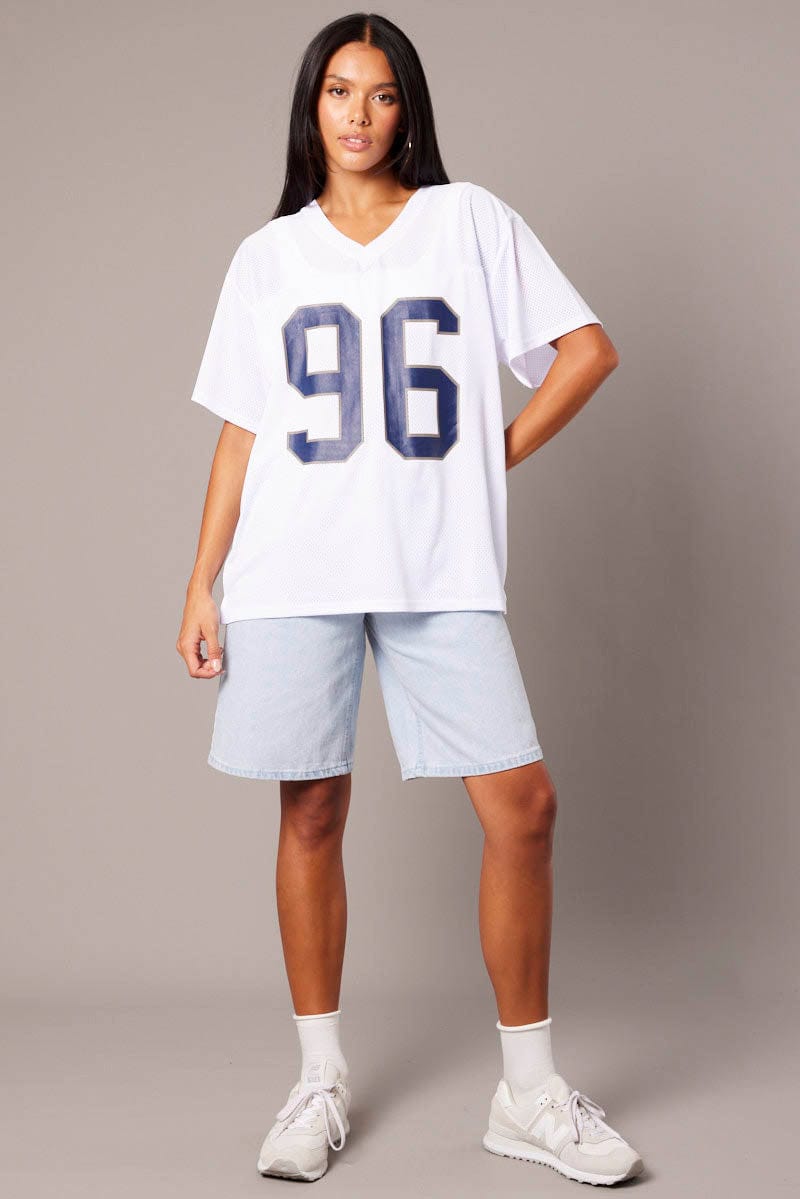 White Sports Tee Short Sleeve for Ally Fashion