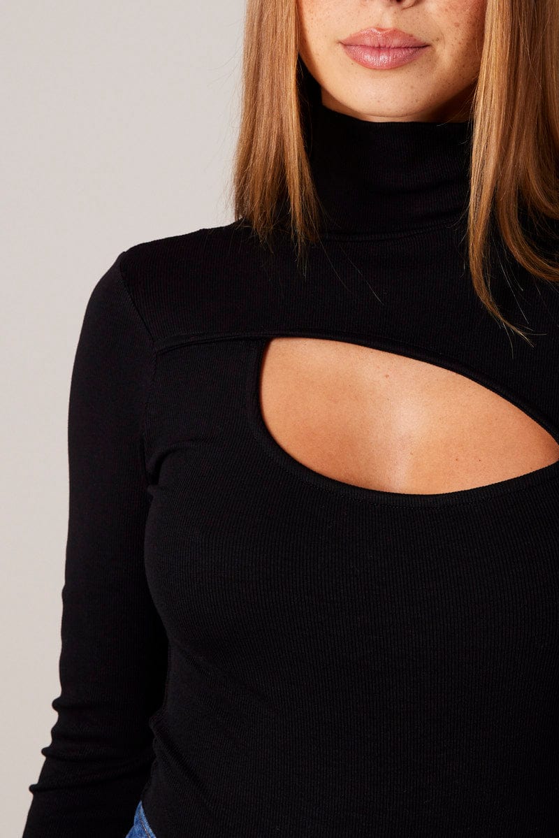 Black Cut Out Bodysuit Long Sleeve for Ally Fashion