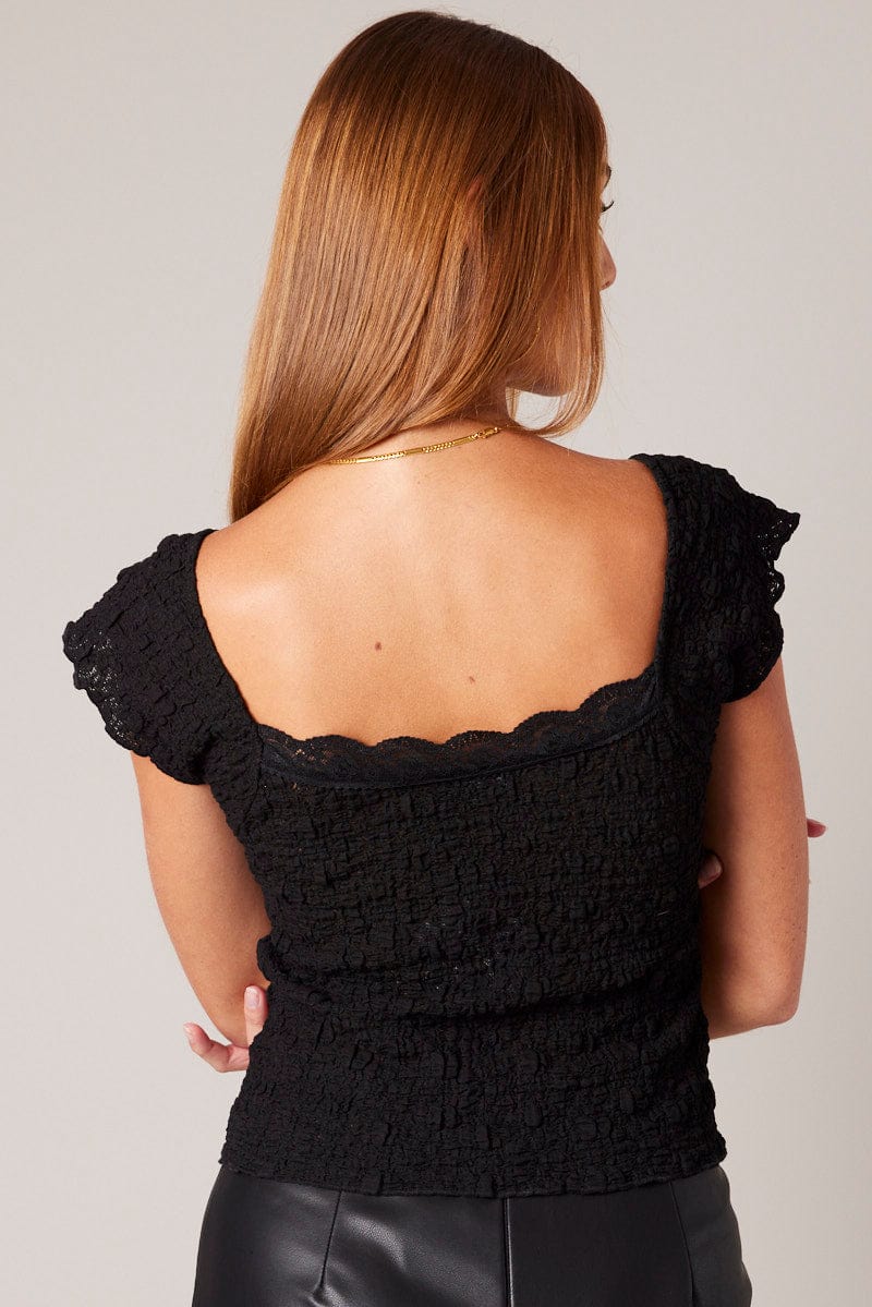 Black Textured Top Short Sleeve for Ally Fashion