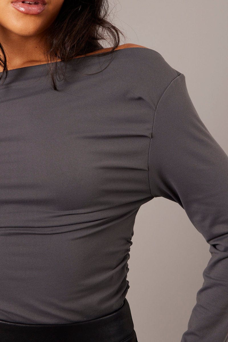 Grey Asymmetric Top Long Sleeve for Ally Fashion