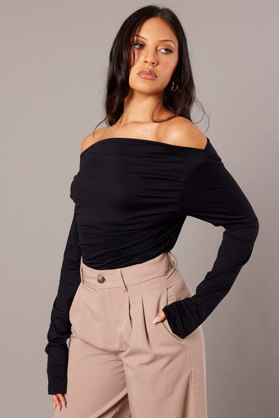 Black Asymmetric Top Long Sleeve | Ally Fashion