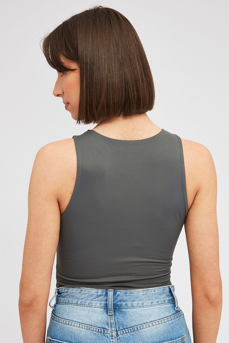 Grey Supersoft Bodysuit Sleeveless for Ally Fashion