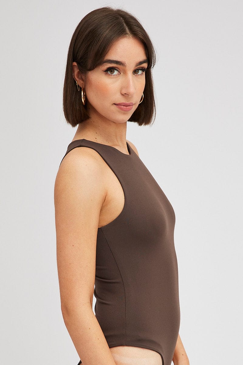 Brown Supersoft Bodysuit Sleeveless for Ally Fashion