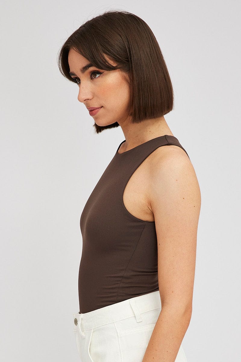 Brown Supersoft Bodysuit Sleeveless for Ally Fashion