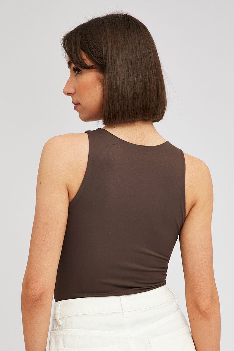 Brown Supersoft Bodysuit Sleeveless for Ally Fashion