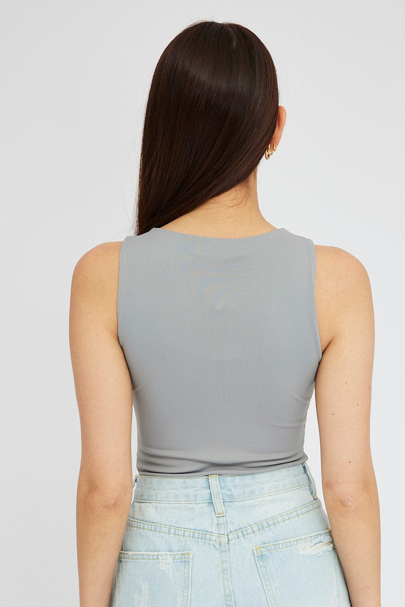 Grey Supersoft Bodysuit Sleeveless for Ally Fashion