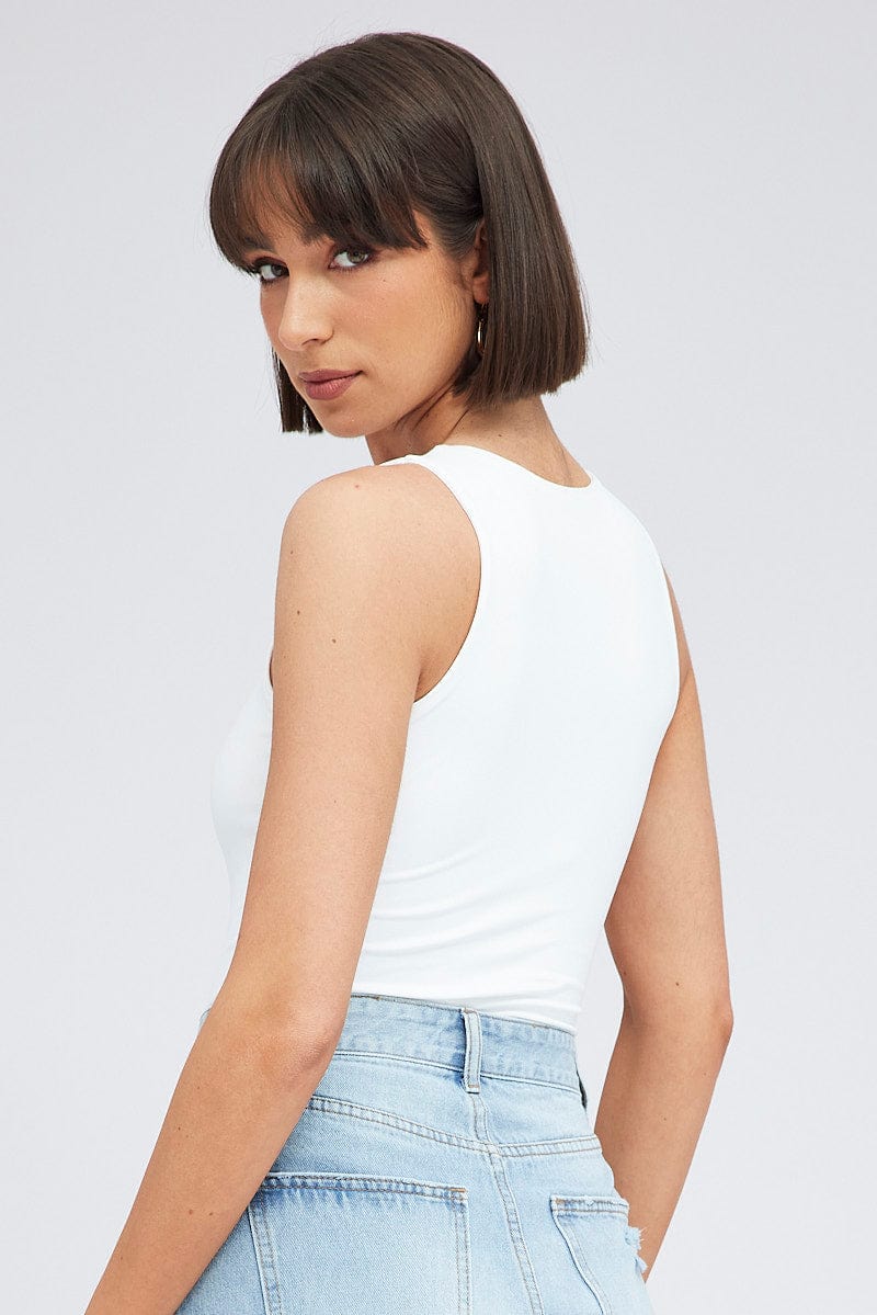 White Supersoft Bodysuit Sleeveless for Ally Fashion