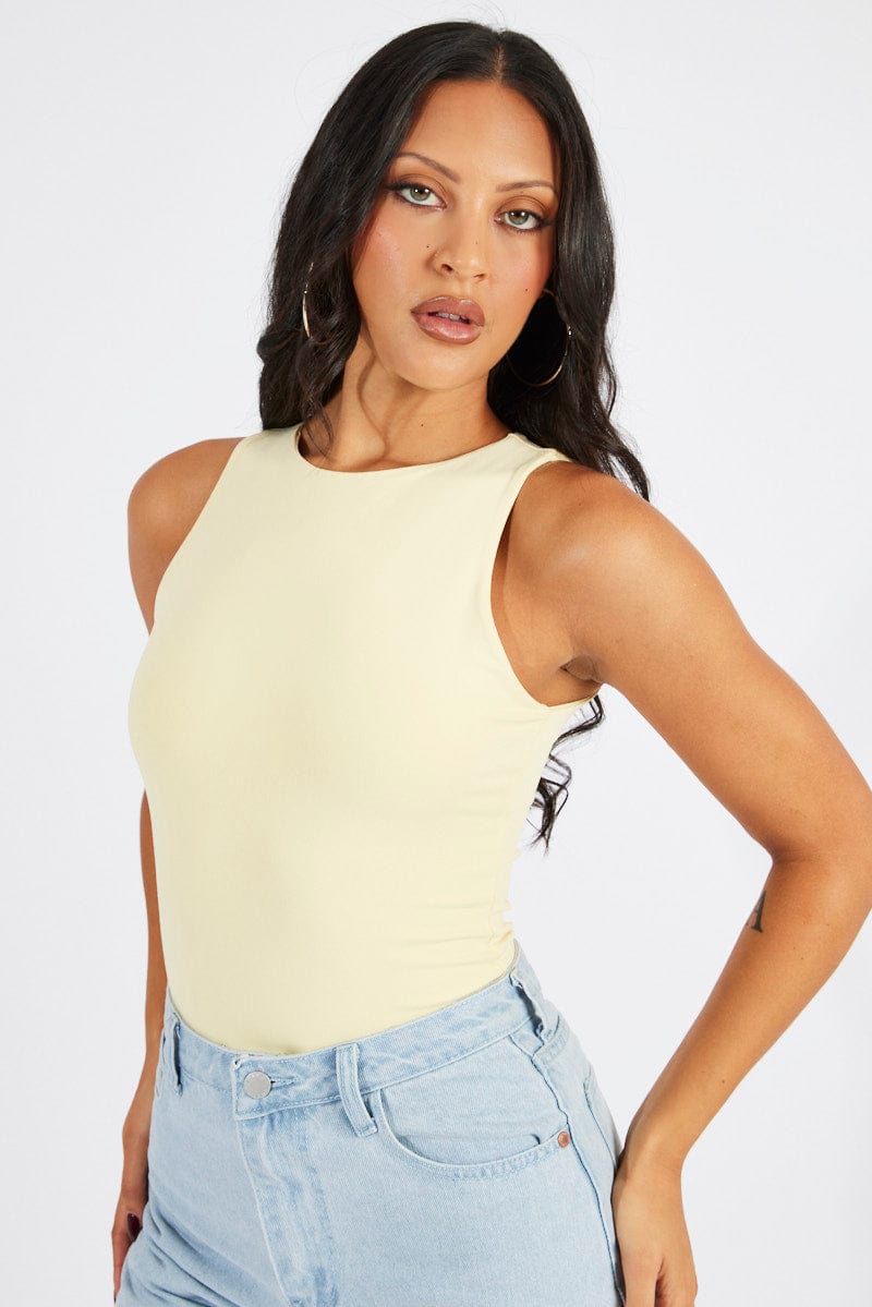 Yellow Supersoft Bodysuit Sleeveless for Ally Fashion