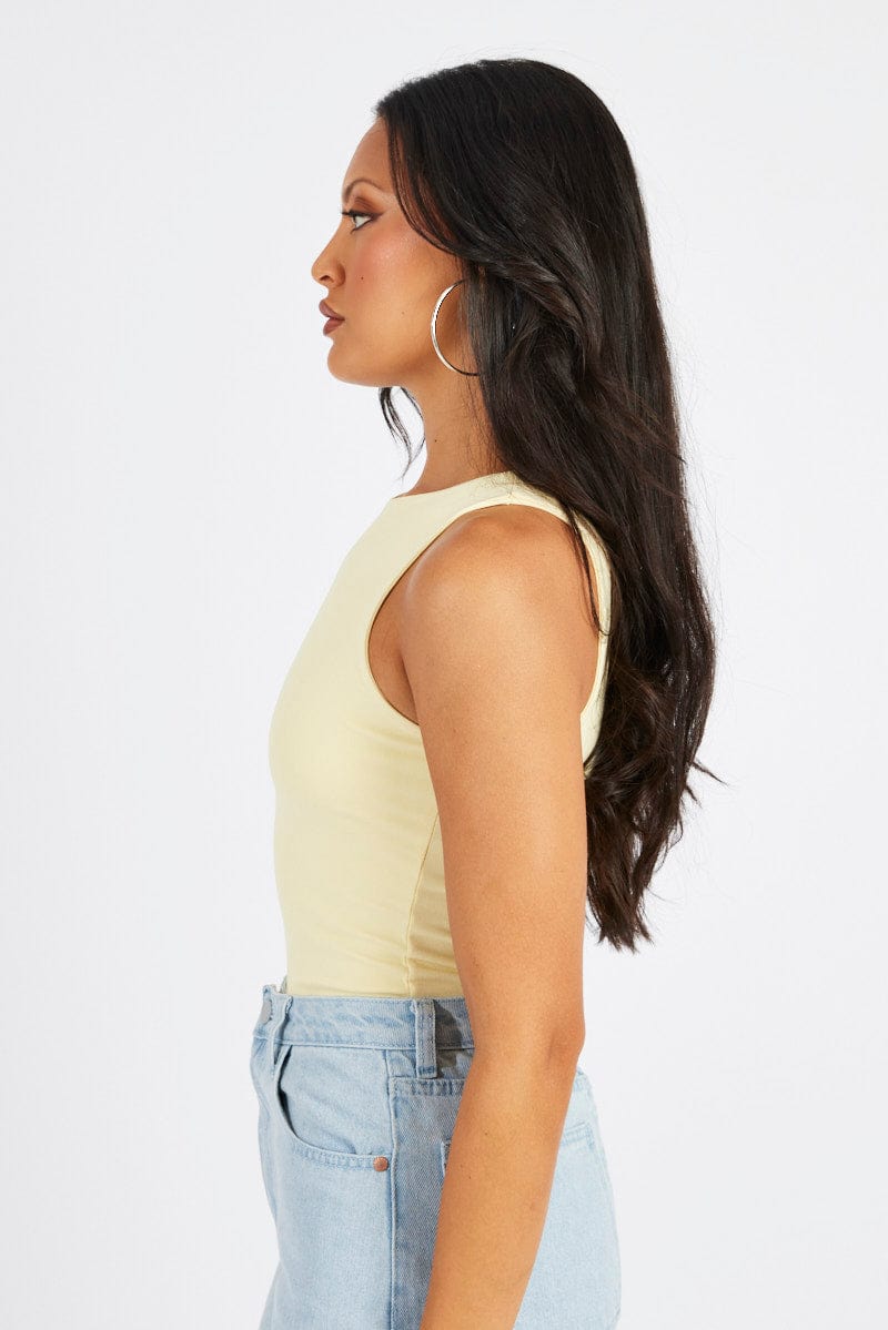 Yellow Supersoft Bodysuit Sleeveless for Ally Fashion