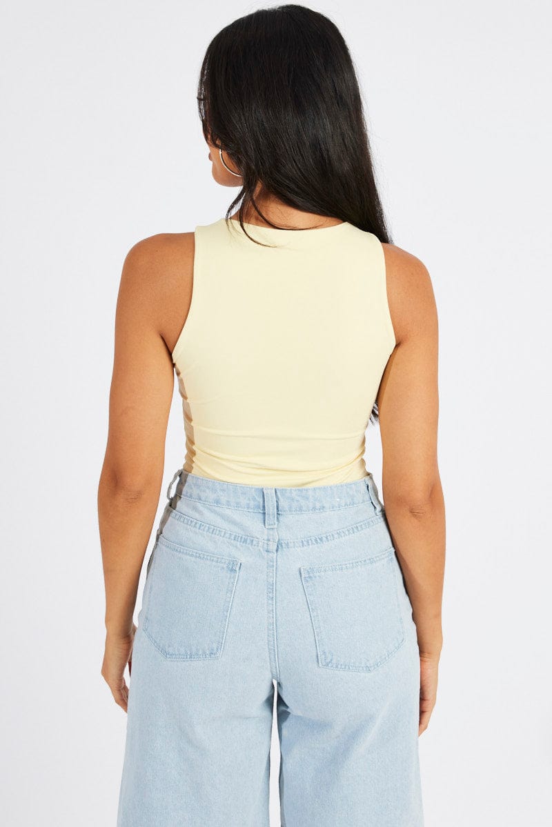 Yellow Supersoft Bodysuit Sleeveless for Ally Fashion