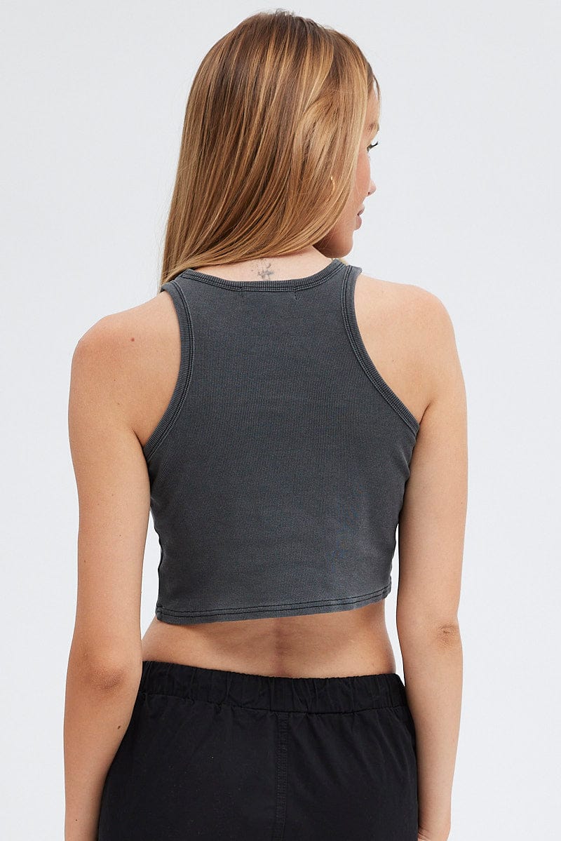 Grey Graphic Crop Tee Sleeveless for Ally Fashion