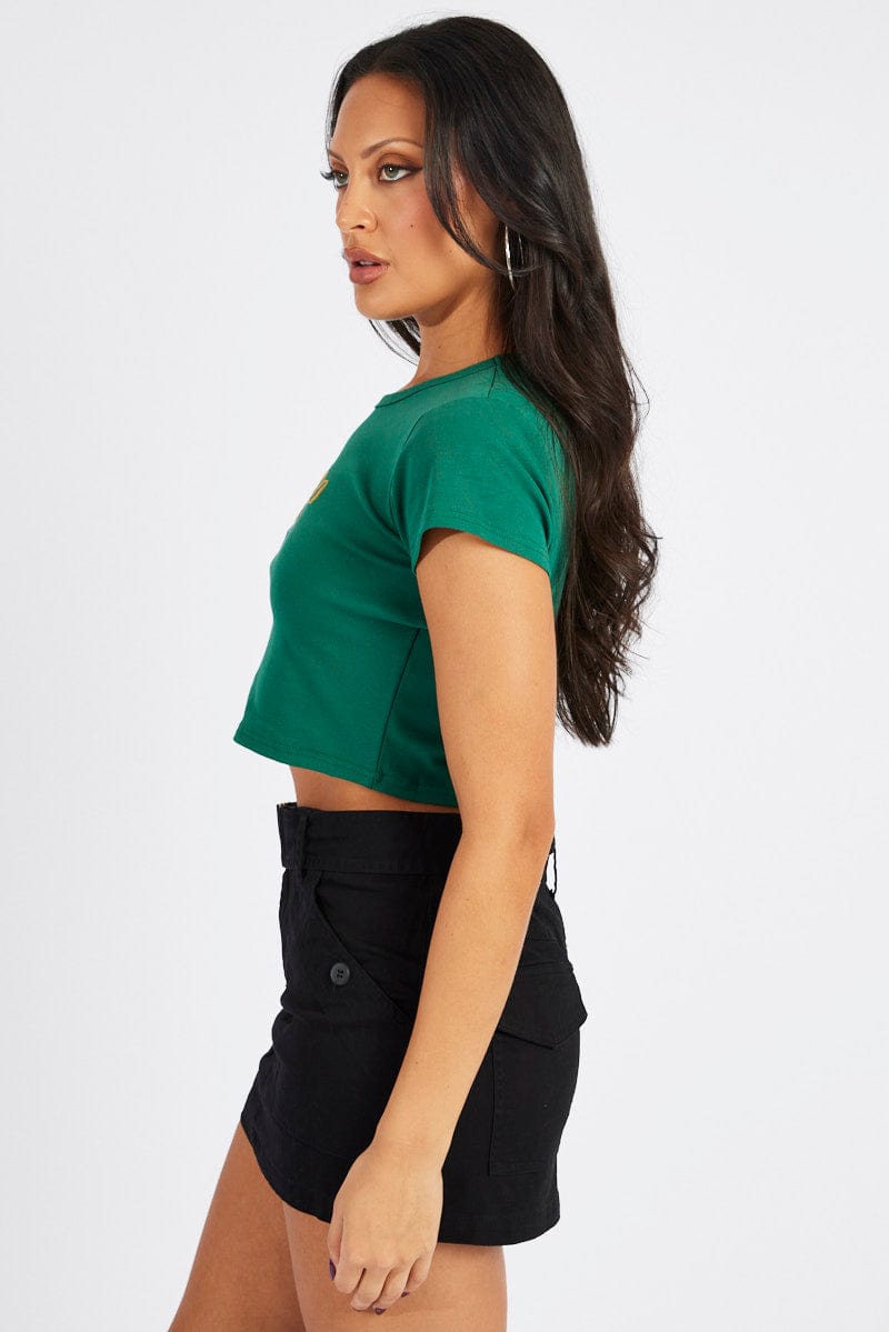 Green Graphic Tee Crop Short Sleeve for Ally Fashion