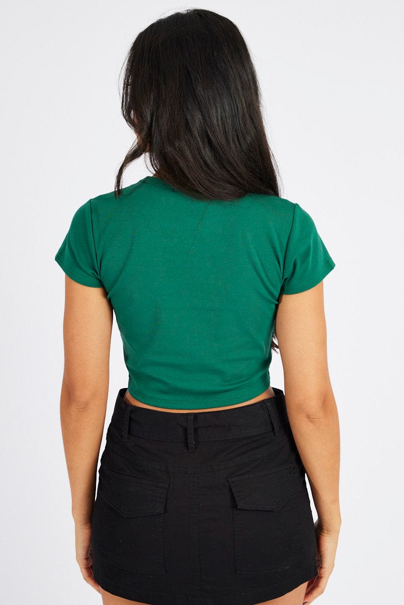 Green Graphic Tee Crop Short Sleeve for Ally Fashion