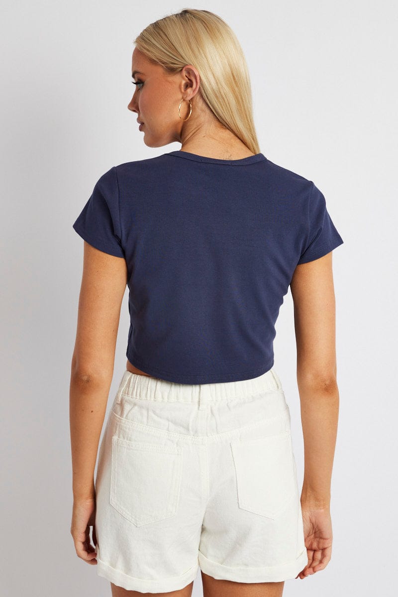 Blue Graphic Tee Crop Short Sleeve for Ally Fashion