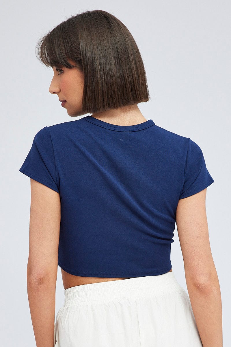 Blue Baby Tee Short Sleeve Crop Graphic for Ally Fashion