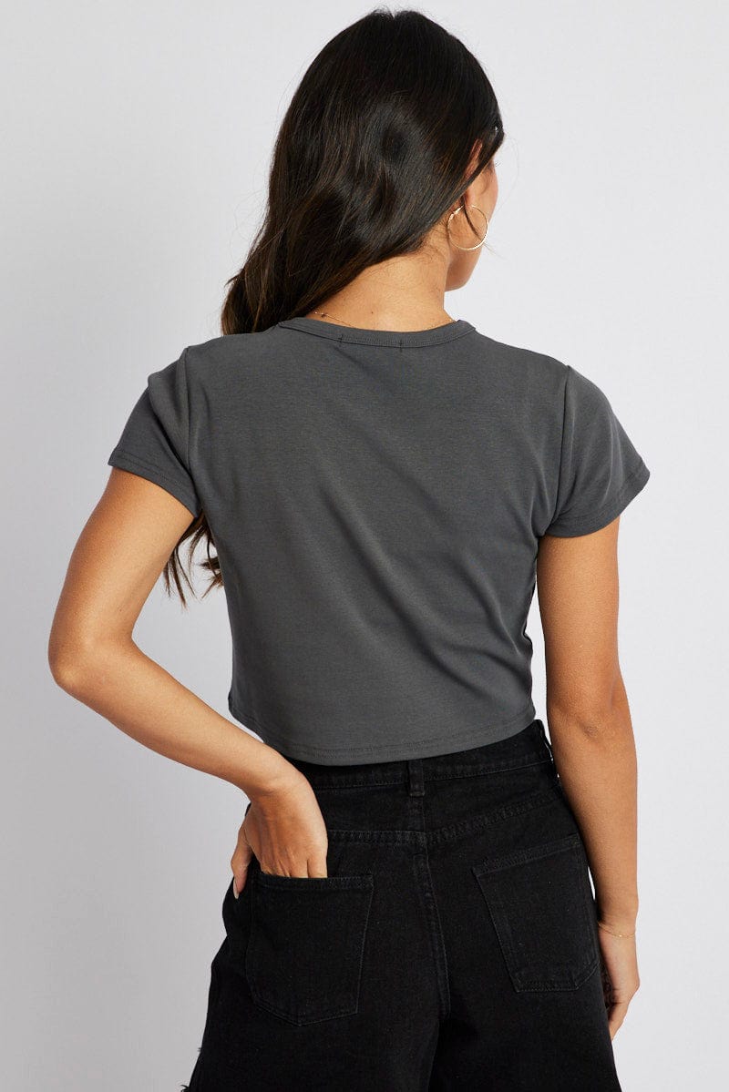 Grey Graphic Tee Short Sleeve Crop for Ally Fashion