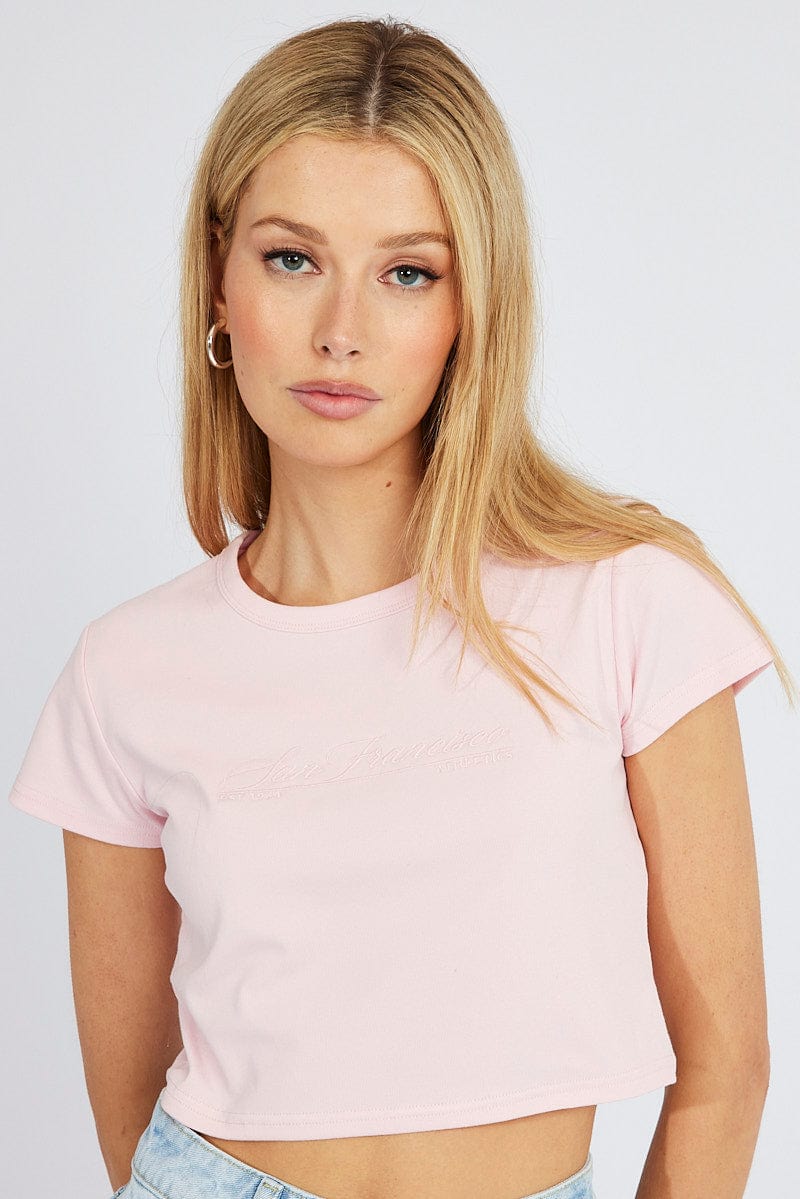 Pink Graphic Tee Crop Short Sleeve for Ally Fashion