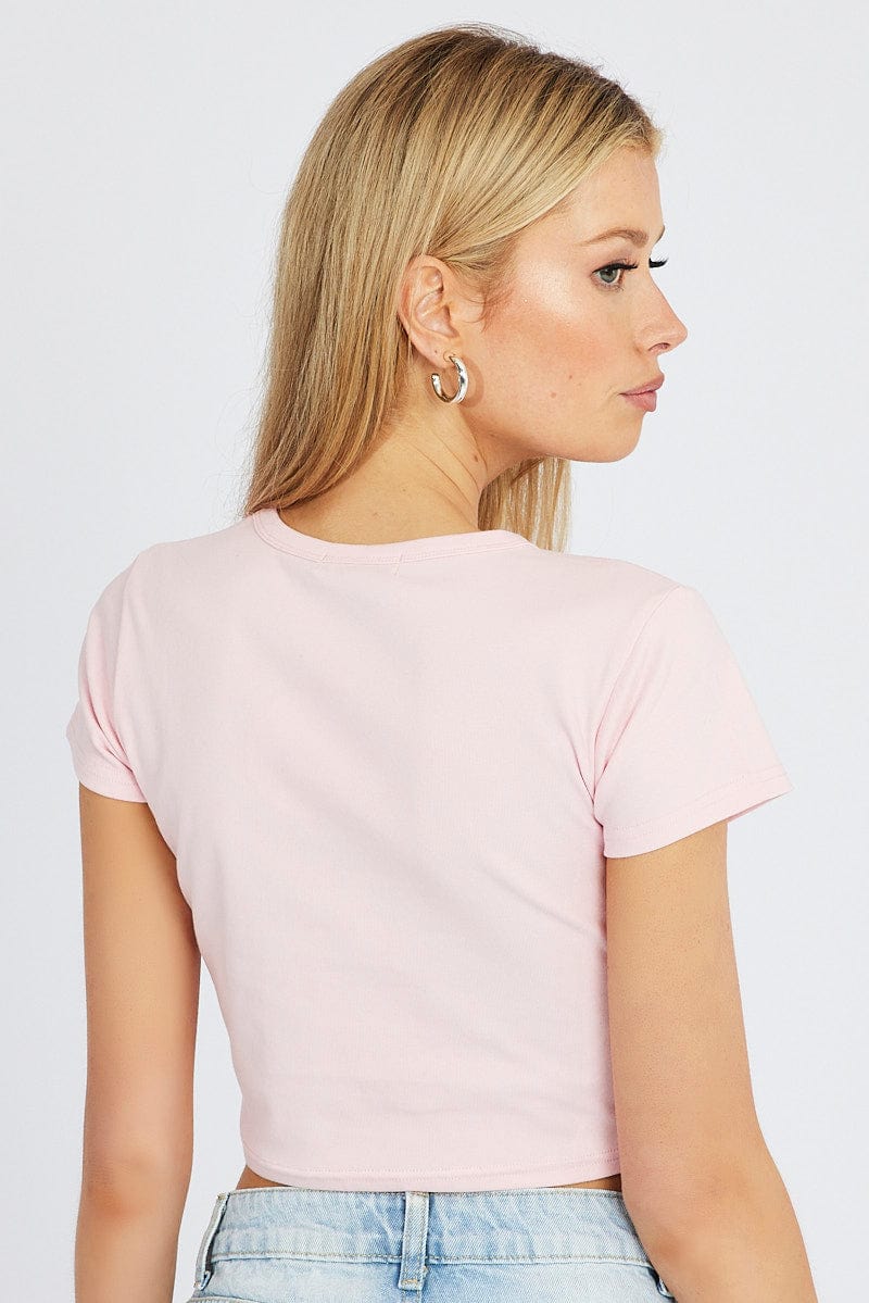 Pink Graphic Tee Crop Short Sleeve for Ally Fashion