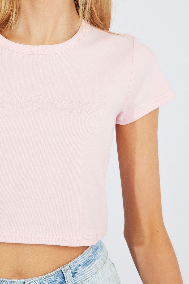 Pink Graphic Tee Crop Short Sleeve for Ally Fashion