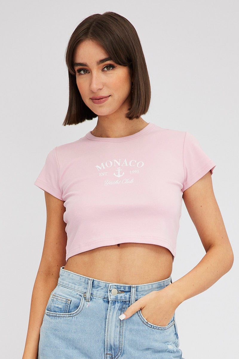 Pink Graphic Tee Short Sleeve for Ally Fashion