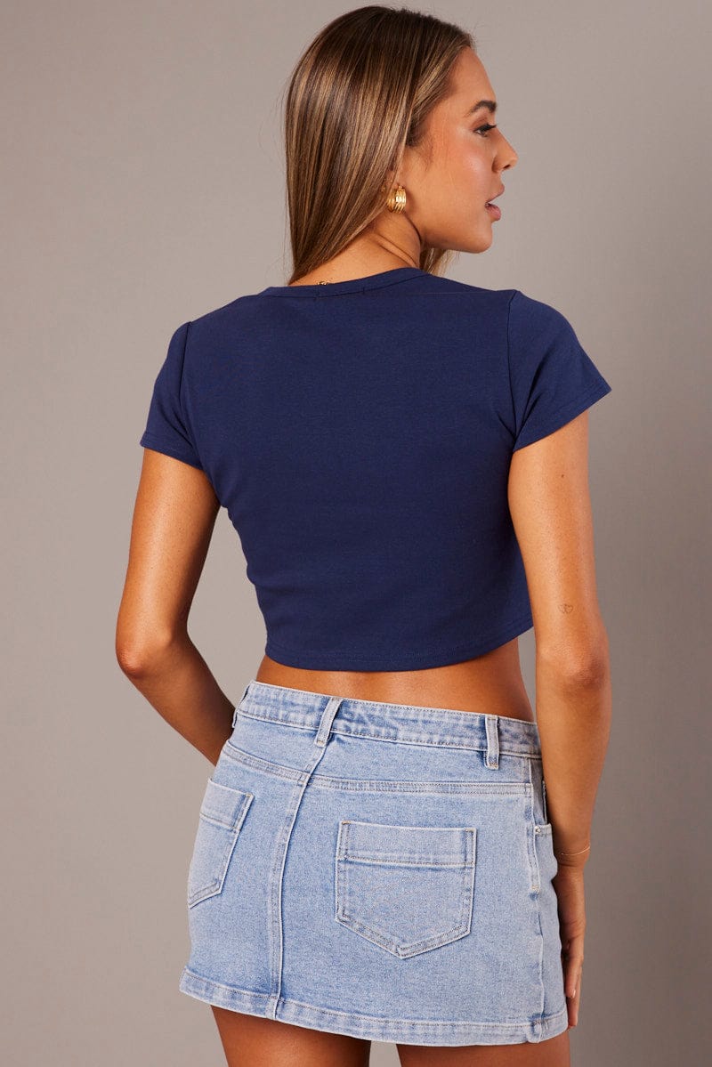 Blue Graphic Tee Crop Short Sleeve for Ally Fashion