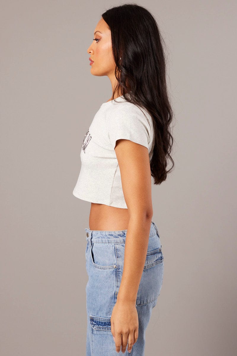 Grey Graphic Tee Crop Short Sleeve for Ally Fashion