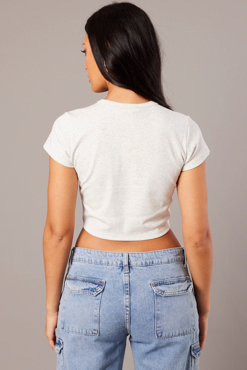 Grey Graphic Tee Crop Short Sleeve for Ally Fashion