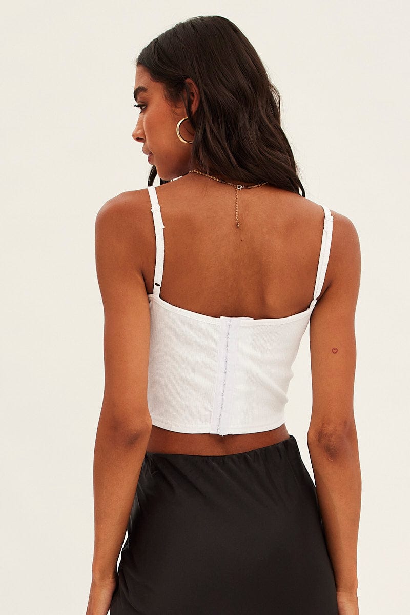 White Corset Singlet Sleeveless Scoop Neck Rib Jersey for Ally Fashion