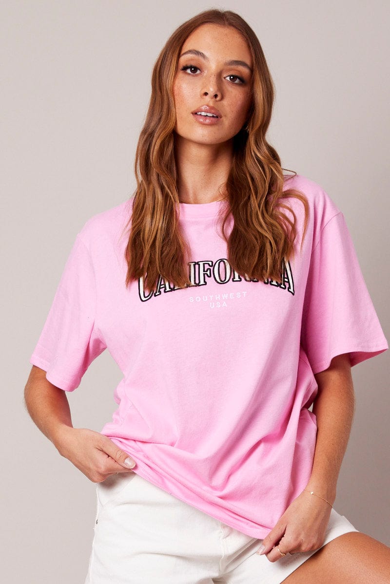 Pink Graphic Tee Short Sleeve for Ally Fashion