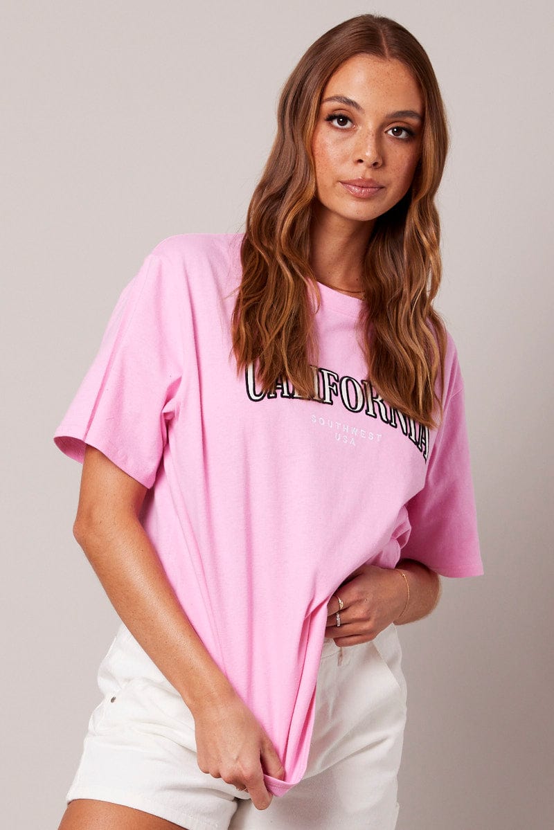 Pink Graphic Tee Short Sleeve for Ally Fashion