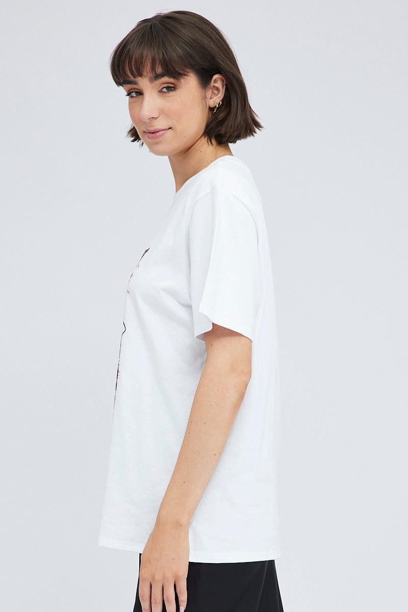 White Graphic Tee Short Sleeve Round Neck for Ally Fashion